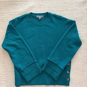 Marled Teal Crew Neck Sweater with Button Details